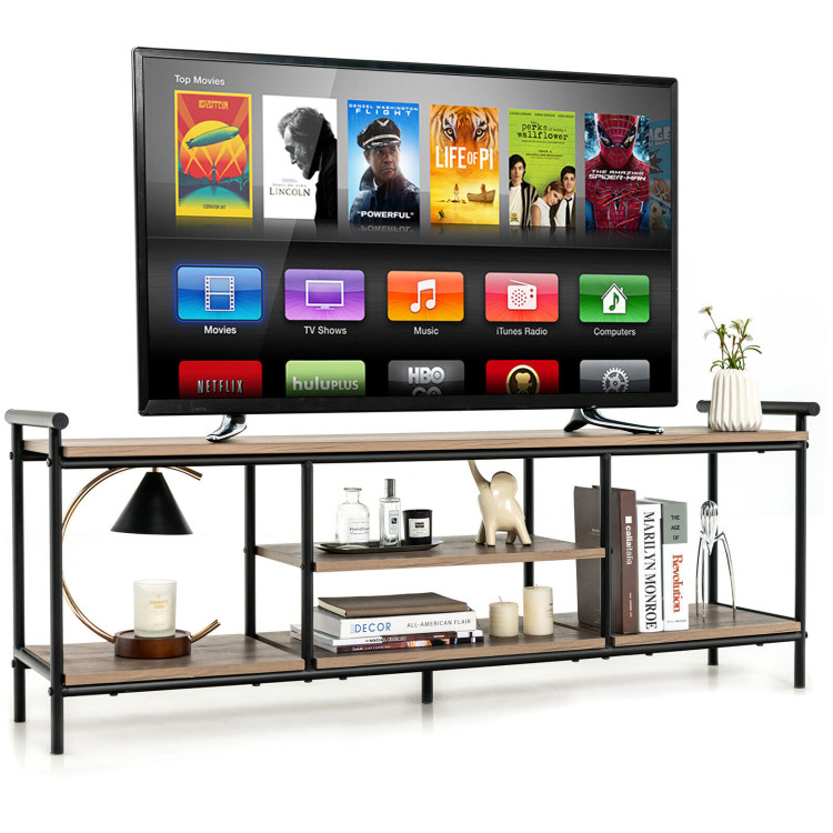 Industrial TV Stand for TVs up to 60 Inch with Storage Shelves-NaturalCostway Gallery View 8 of 10